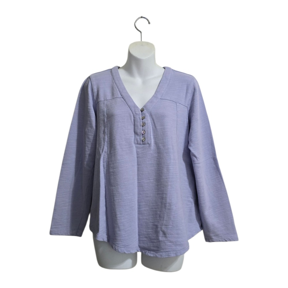 Pure Jill Tea-Dyed Henley Top In Light French Lilac Sz LP